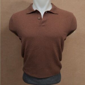 Men's Brown long sleeve cashmere Polo Shirt